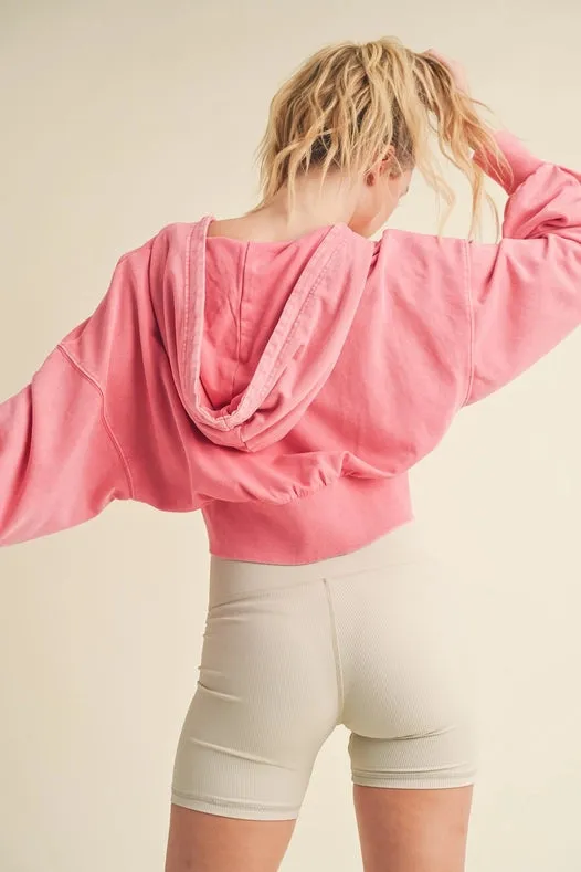 Mineral Wash Zip-Up Hoodie Pink