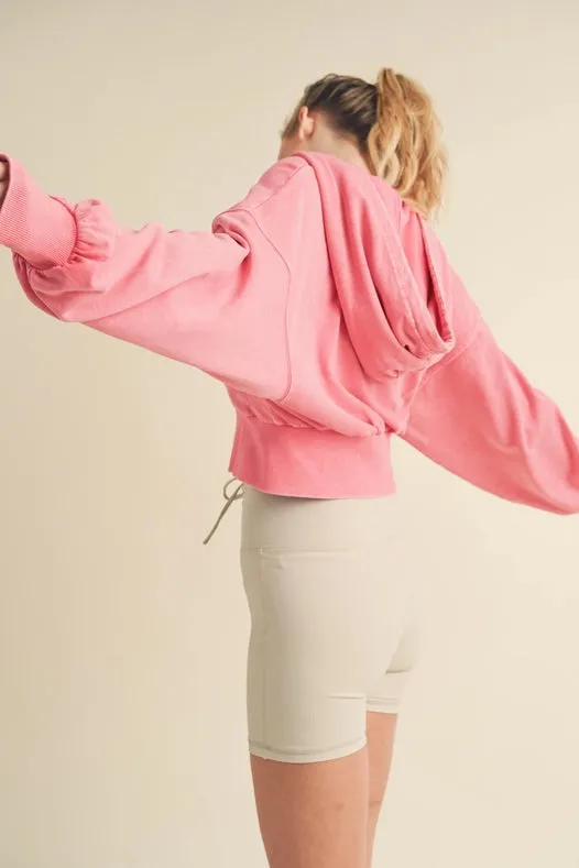 Mineral Wash Zip-Up Hoodie Pink