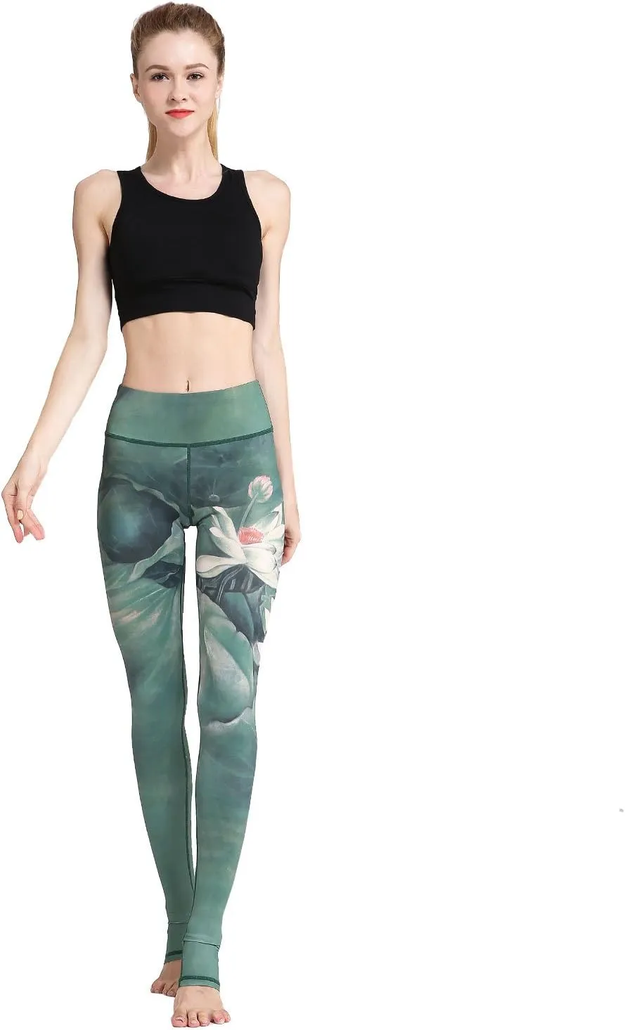 Over The Heel Yoga Pants Women Printed Stirrup Pants High Waist Yoga Leggings