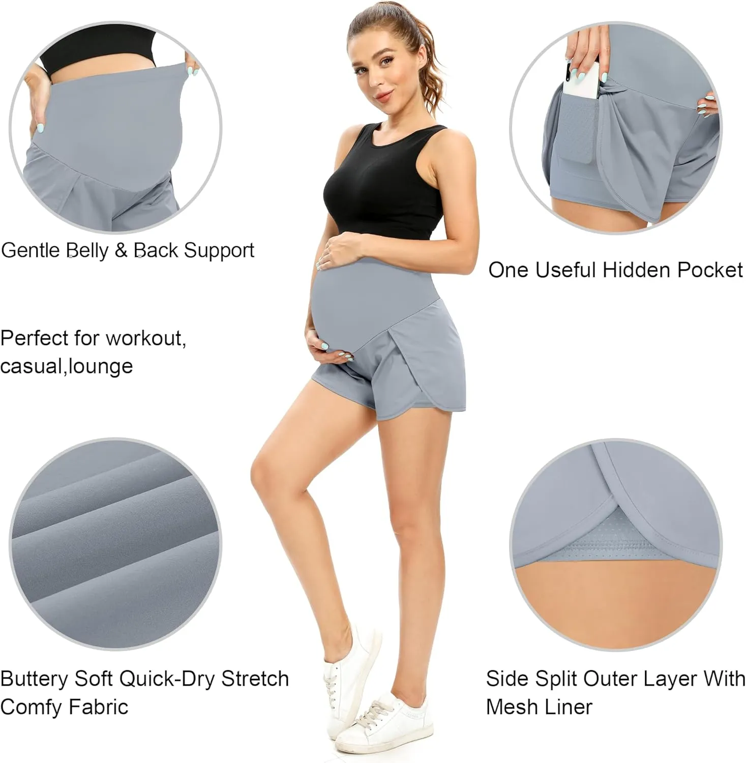 POSHGLAM Women‘s Maternity Shorts Over Belly Workout Running Casual Summer Pregnancy Shorts