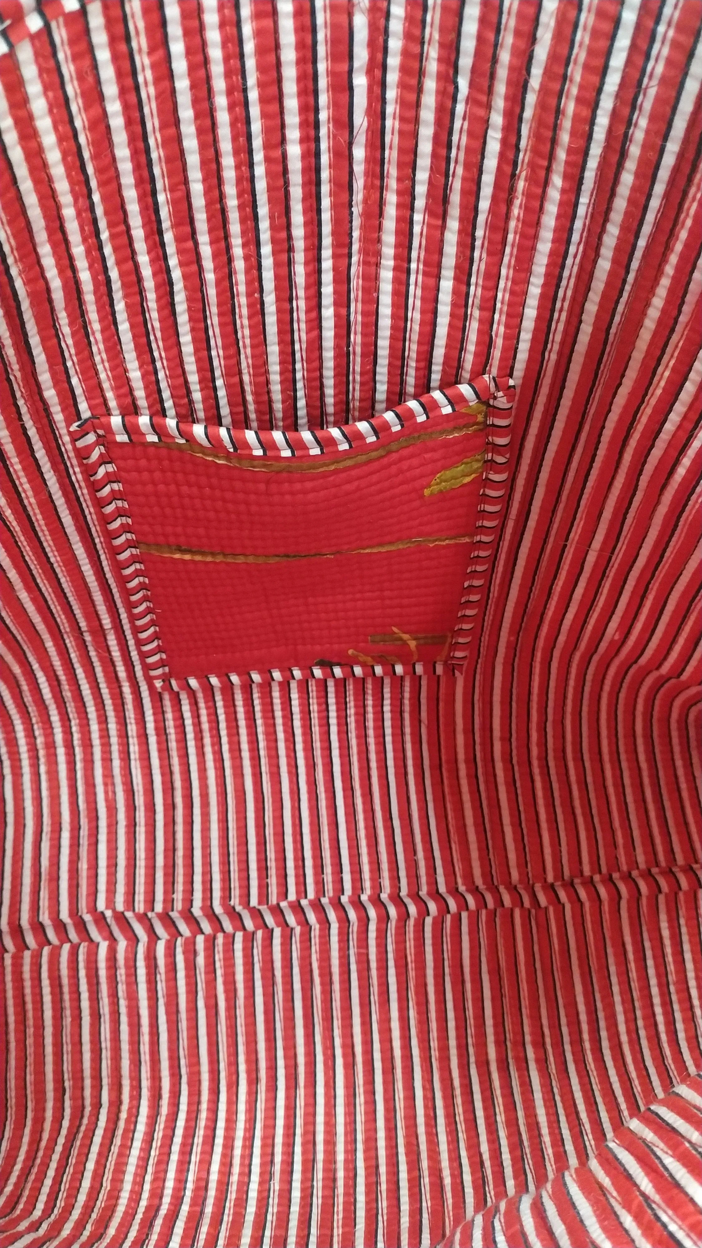 Red Jute Handblock Printed Quilted Tote Bag Without Zip