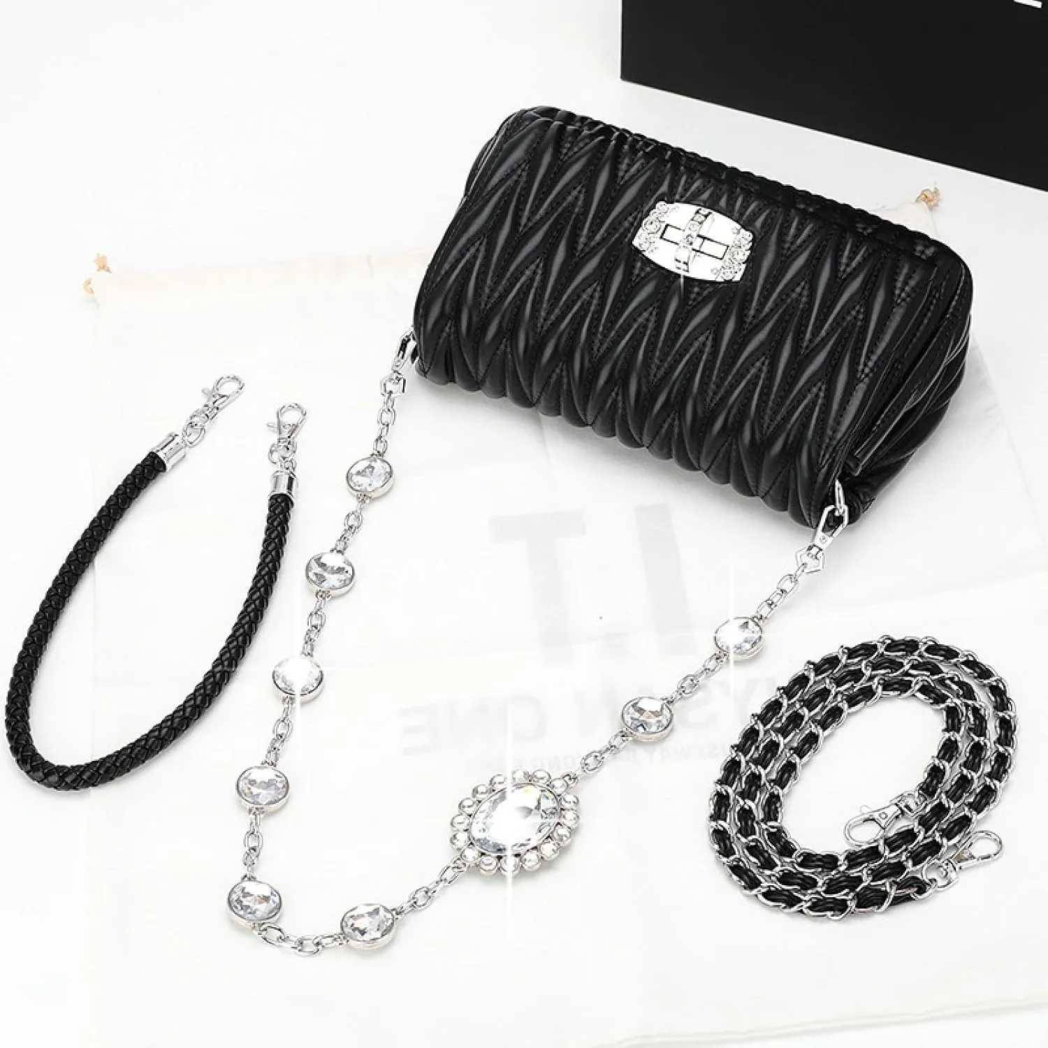 Rhinestones, Ruffles, Quilted Chain Bags, Crossbody Sheepskin Women's Bags, Armpit Shoulder Bags, Handbags