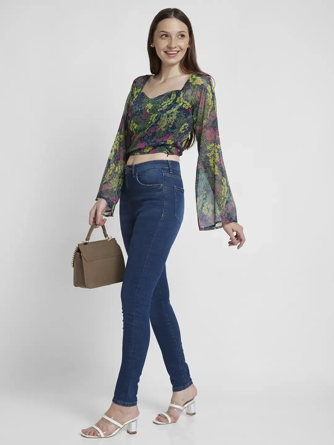 Spykar Women Mid Blue Lycra Skinny Fit Regular Length Low Distressed Jeans -(Adora)