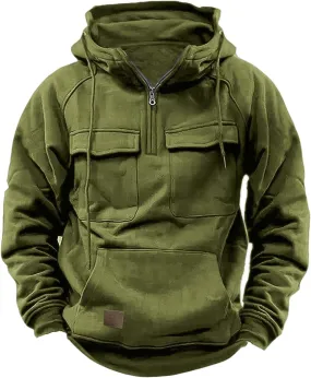Tactical Sweatshirts Men Hoodies 1/4 Zip Winter Long Sleeve Workout Gym Cargo Pullover Sports Outdoor Winter Jacket