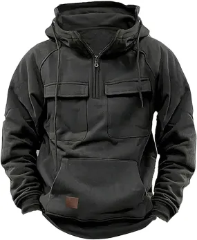 Tactical Sweatshirts Men Hoodies 1/4 Zip Winter Long Sleeve Workout Gym Cargo Pullover Sports Outdoor Winter Jacket