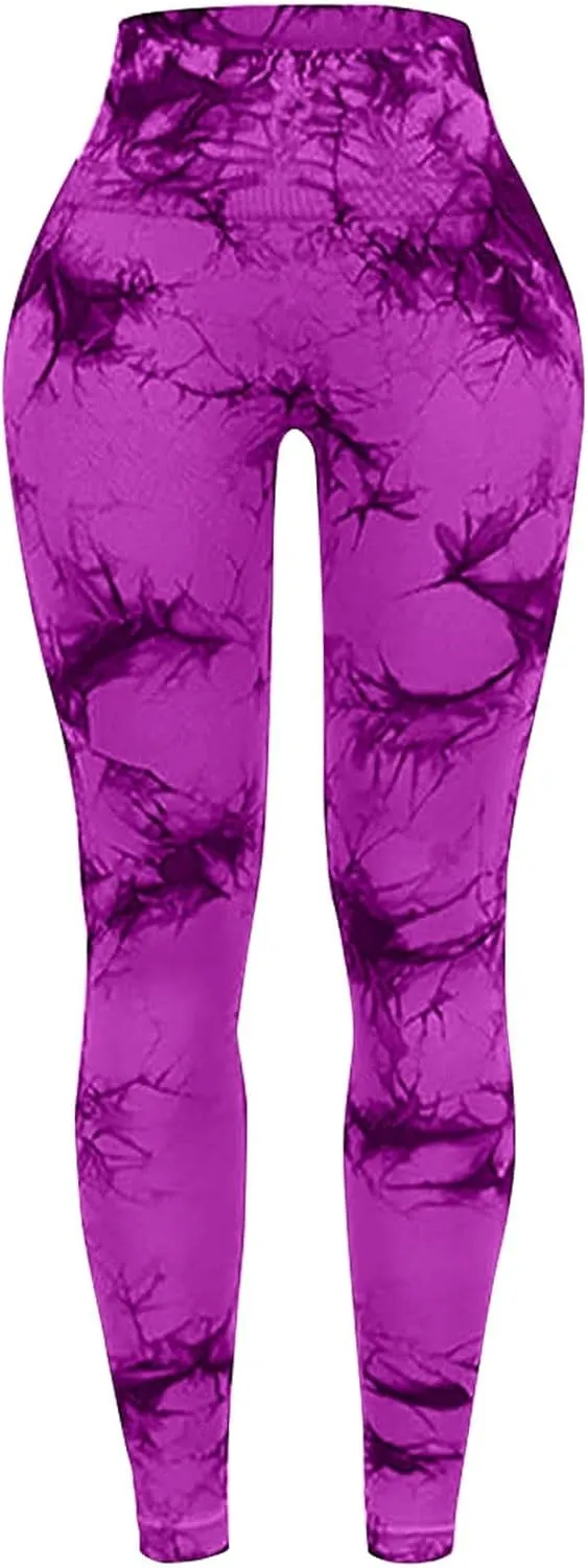 Tie Dye Seamless Leggings for Women High Waist Yoga Pants - Exercise Pants for Running Cycling Yoga Workout