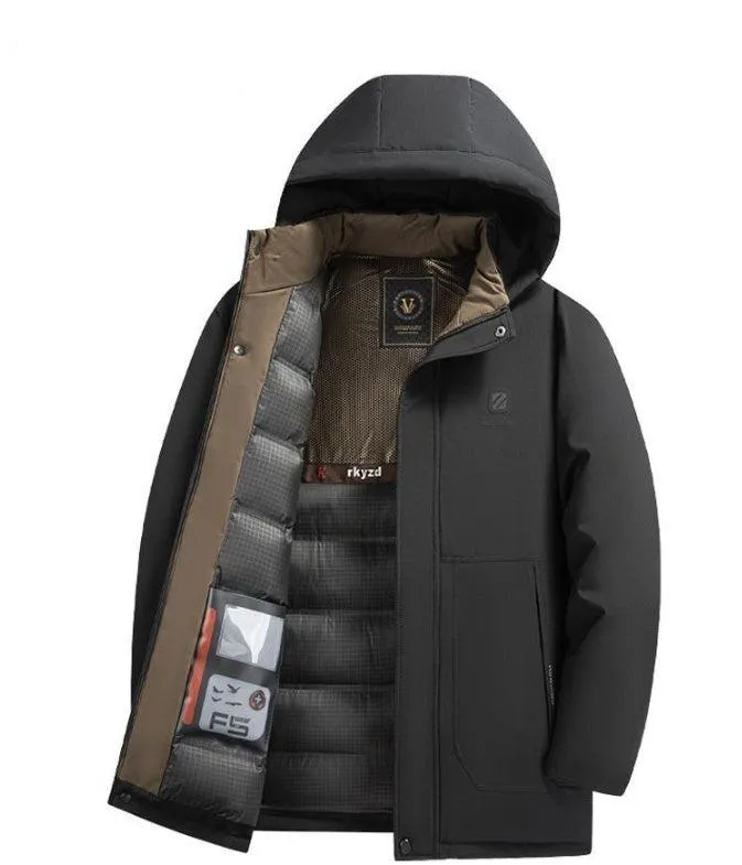 Winter Mid-length Fleece-lined Thick Down Jacket