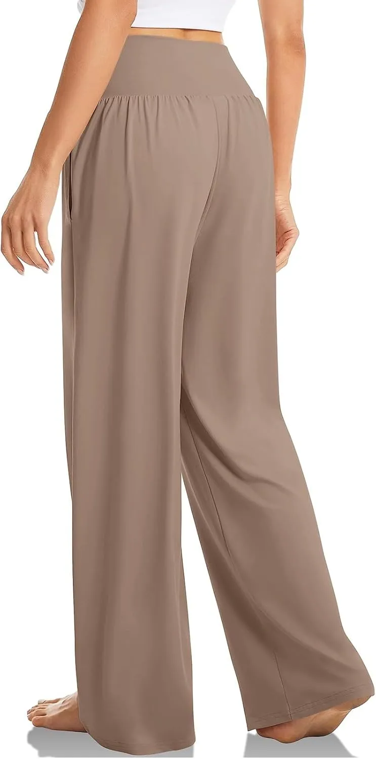 Women Wide Leg Yoga Pants Crossover Yoga Pants with Pockets Tummy Control Flare Leggings Stretch Lounge Sweatpant