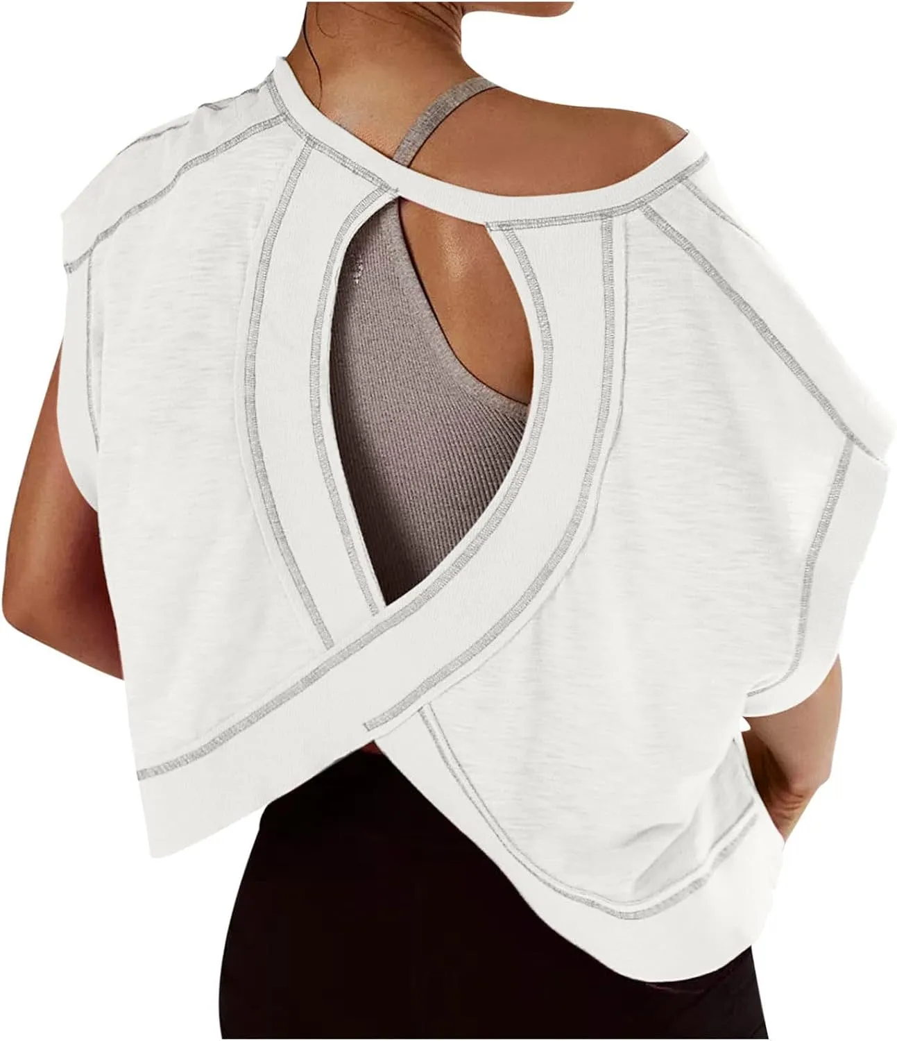 Womens Gym Yoga Tops Backless Casual Fashion Open Back Athletic Shirts Solid Color Running Crop Workout Tee Tops