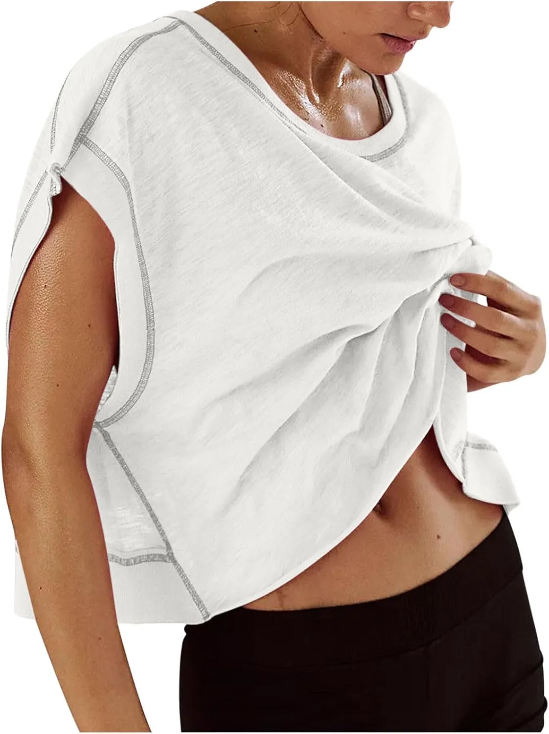 Womens Gym Yoga Tops Backless Casual Fashion Open Back Athletic Shirts Solid Color Running Crop Workout Tee Tops