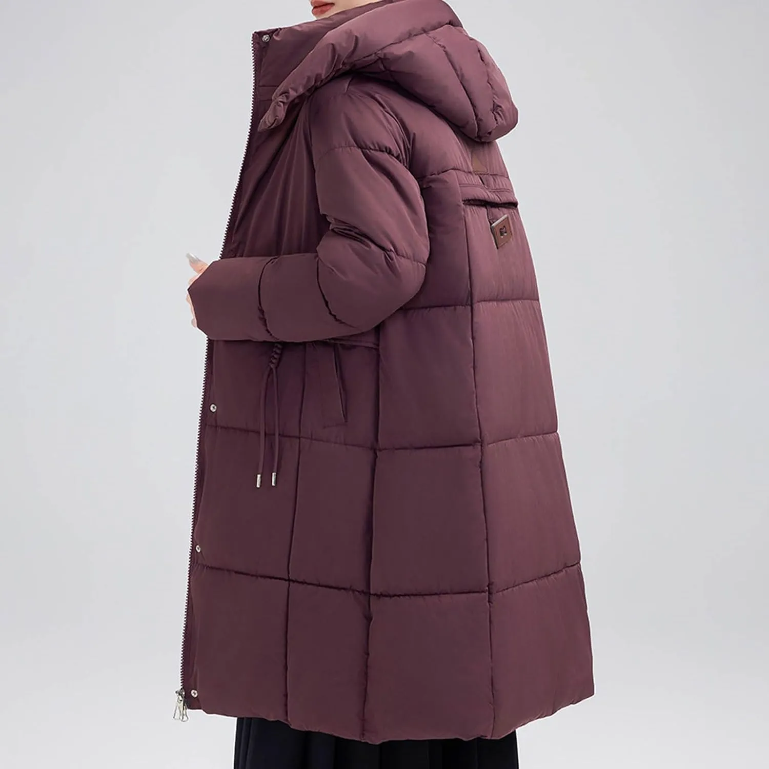 Women's Hooded Down Jacket Long Winter Coat Puffer Jackets Lightweight Quilted Hooded Long Down Alternative Outwear