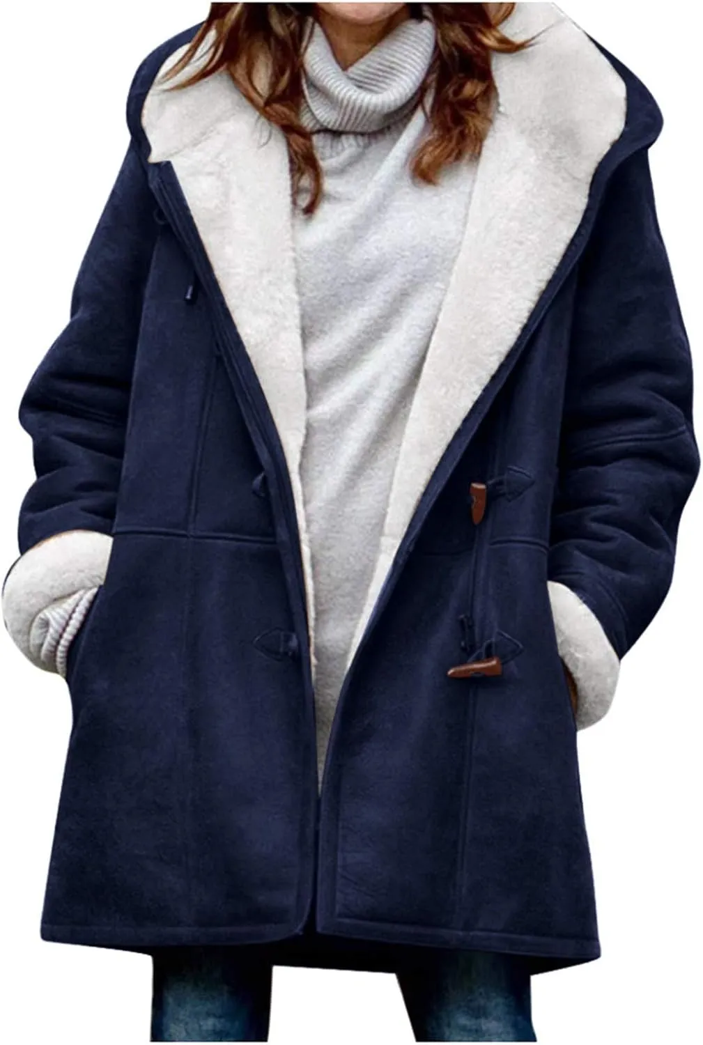 Womens Plus Size Fleece Winter Coats 2024 Sherpa Lined Fuzzy Plush Hooded Cardigans Jackets Distressed Faux Suede Parkas