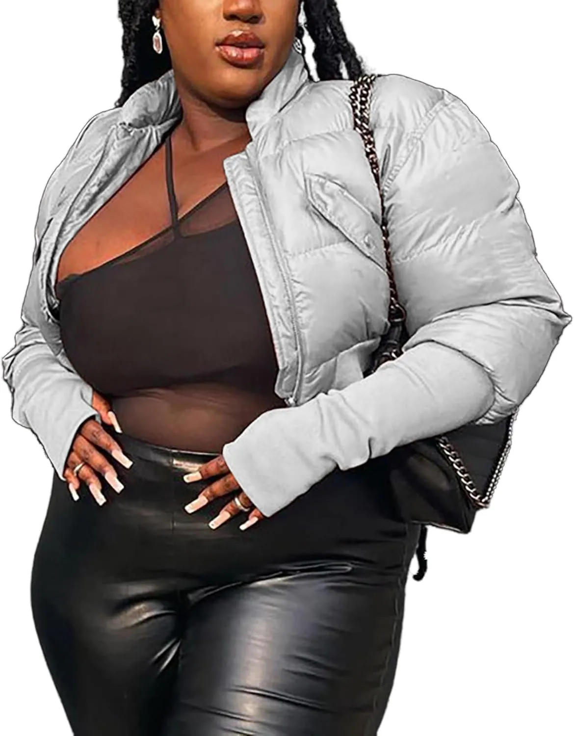 Women's Puffer Quilted Lightweight Jackets Cropped Zip Up Bubble Coats Warm Padded Outwear