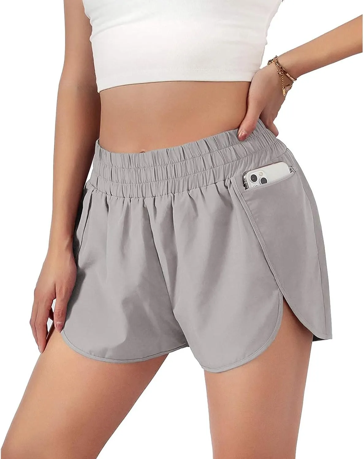 Womens Quick-Dry Running Shorts with Zipper Pockets Athletic Gym Track Workout Shorts Layer Active Shorts