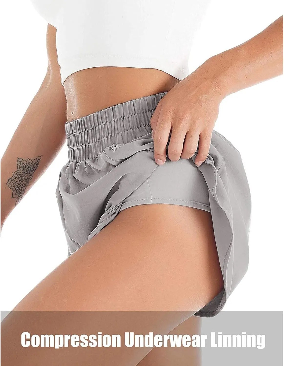 Womens Quick-Dry Running Shorts with Zipper Pockets Athletic Gym Track Workout Shorts Layer Active Shorts