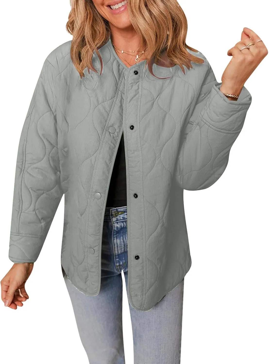 Women's Quilted Jackets Lightweight Puffer Jacket Loose Button Down Cardigan Outerwear Down Coats for Fall and Winter