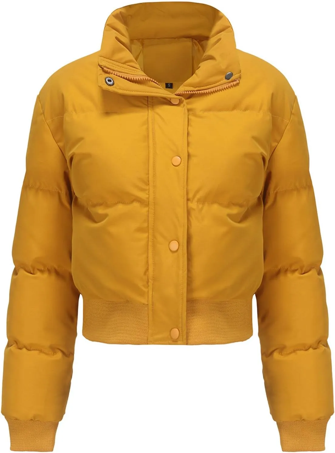 Women's Winter Cropped Puffer Jacket Long Sleeve Oversized Stand Collar Zip-Up Short Down Coat Fashion Solid Outwear