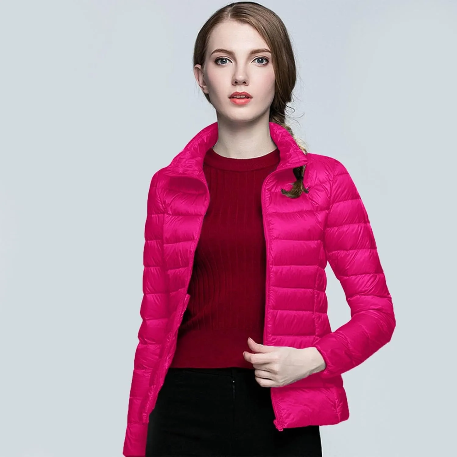 Women's Winter Down Long Jacket Thickened Puffer Warm Coat Warm Packable Down Jackets Slim Fit Hooded Jacket
