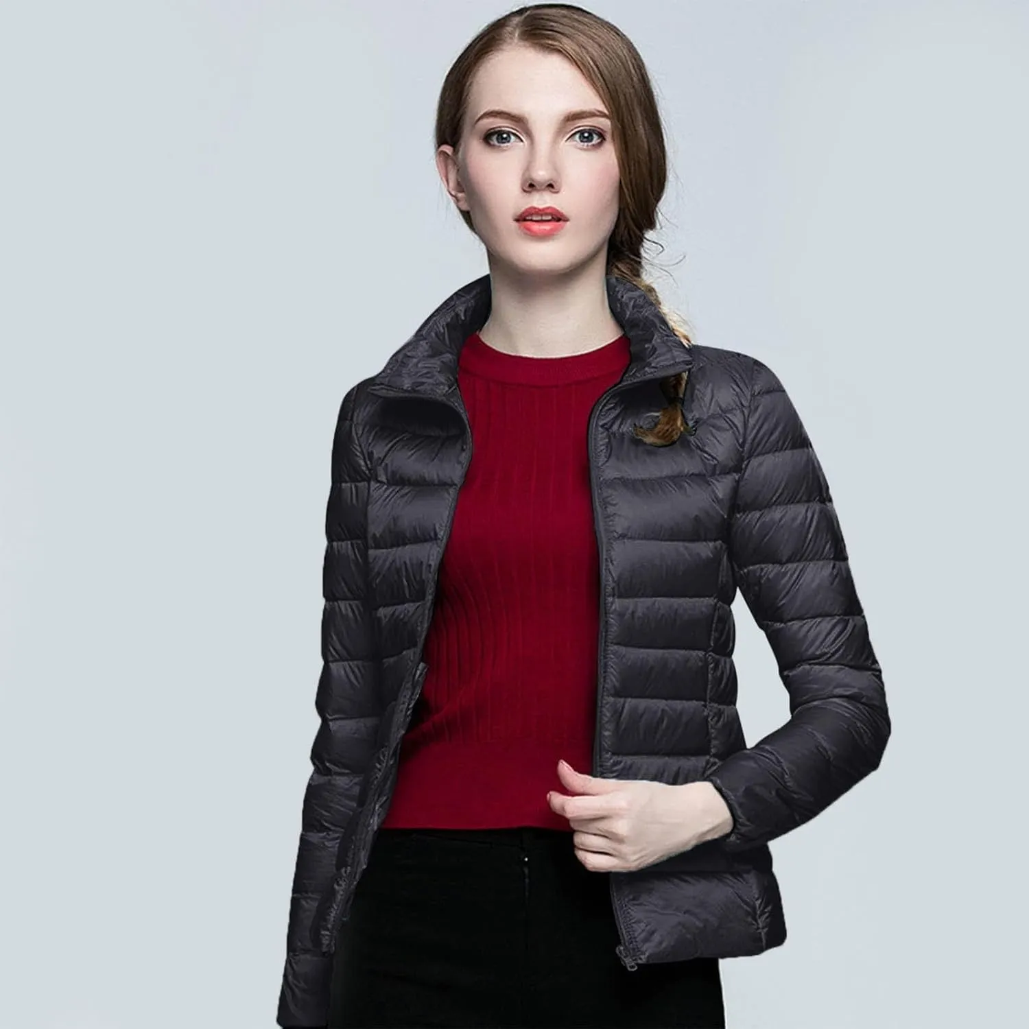 Women's Winter Down Long Jacket Thickened Puffer Warm Coat Warm Packable Down Jackets Slim Fit Hooded Jacket