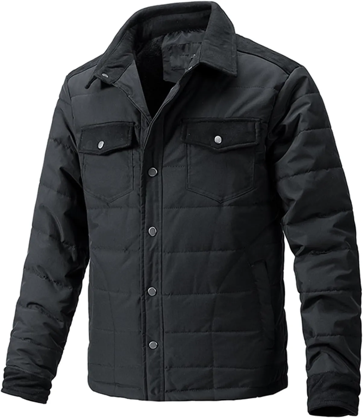 Zeiyignr Men's Padded Down Jackets Winter Button Down Fleece Outwear Casual Windproof Sherpa Lined Lightweight Puffer Coats
